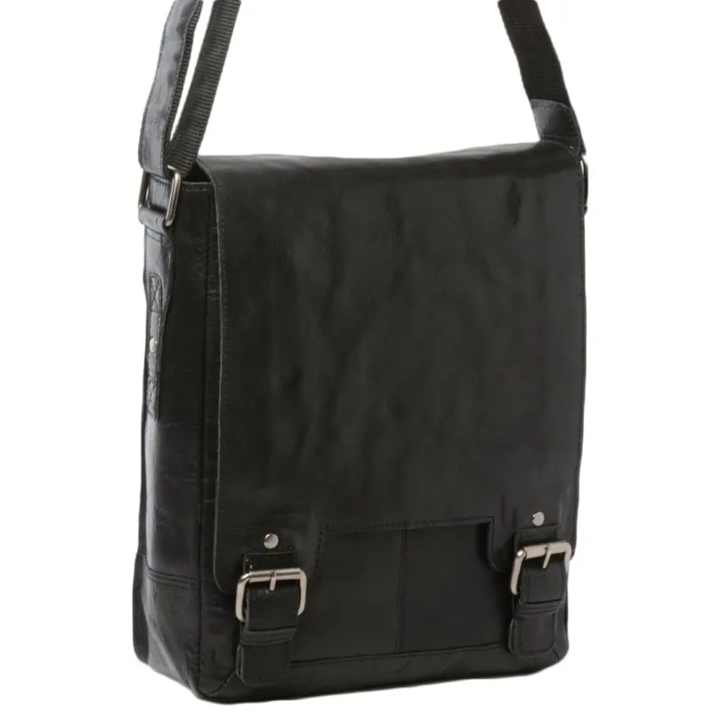 Ashwood Leather Crumble Messenger Bag Black 8342-1