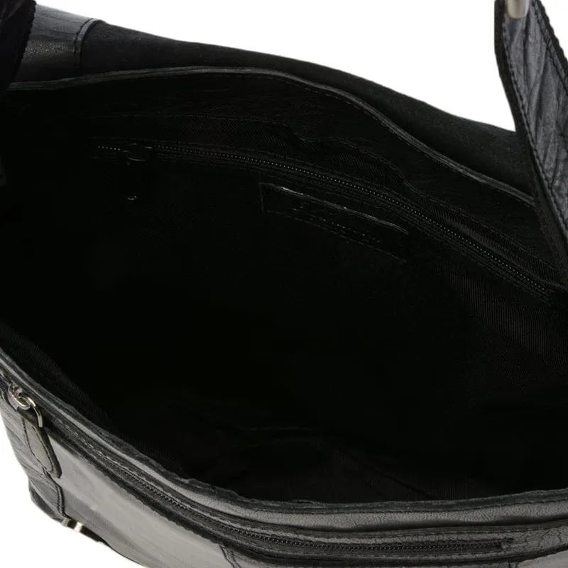 Ashwood Leather Crumble Messenger Bag Black 8342-4