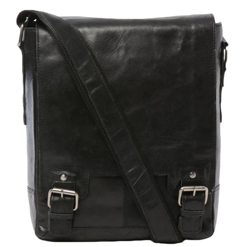 Ashwood Leather Crumble Messenger Bag Black 8342
