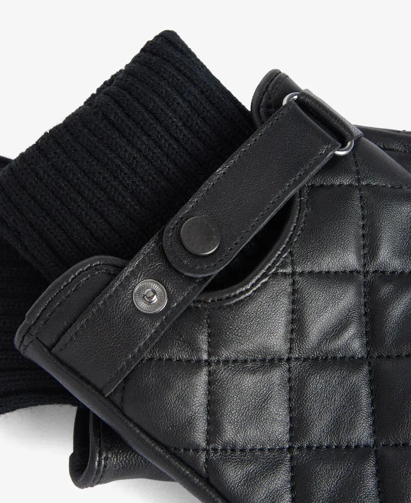 Barbour Mens Quilted Leather Glove in Black-1