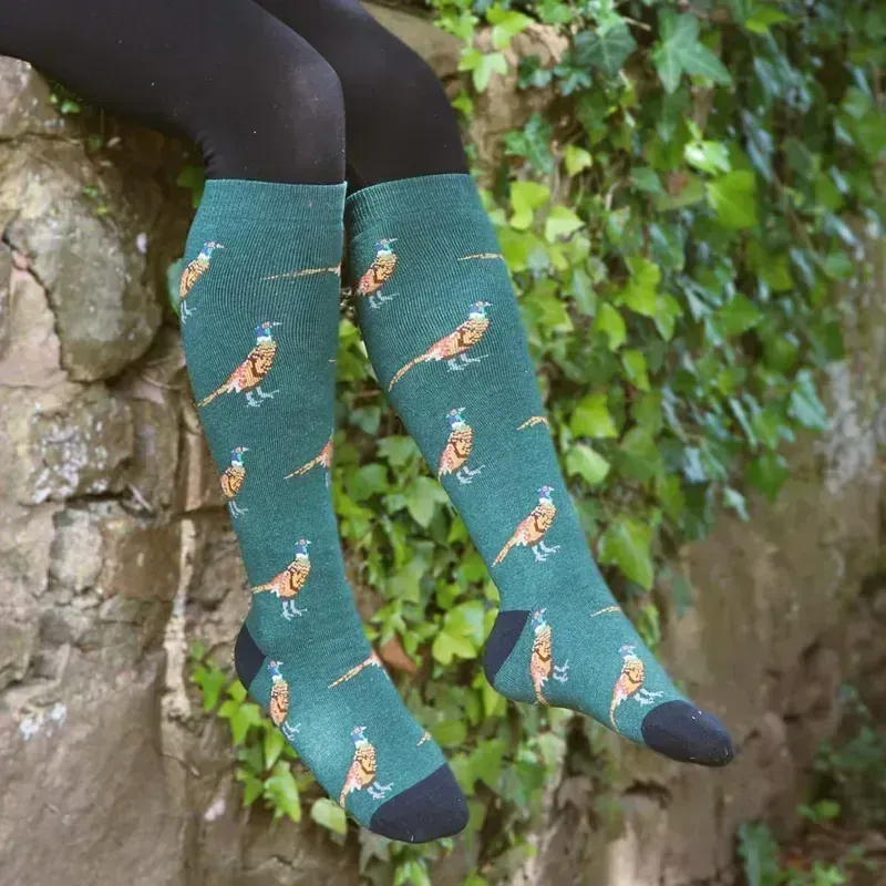 Bartleby Women's Size 4-8 Funky Patterned Welly Socks in Country Pheasant-1