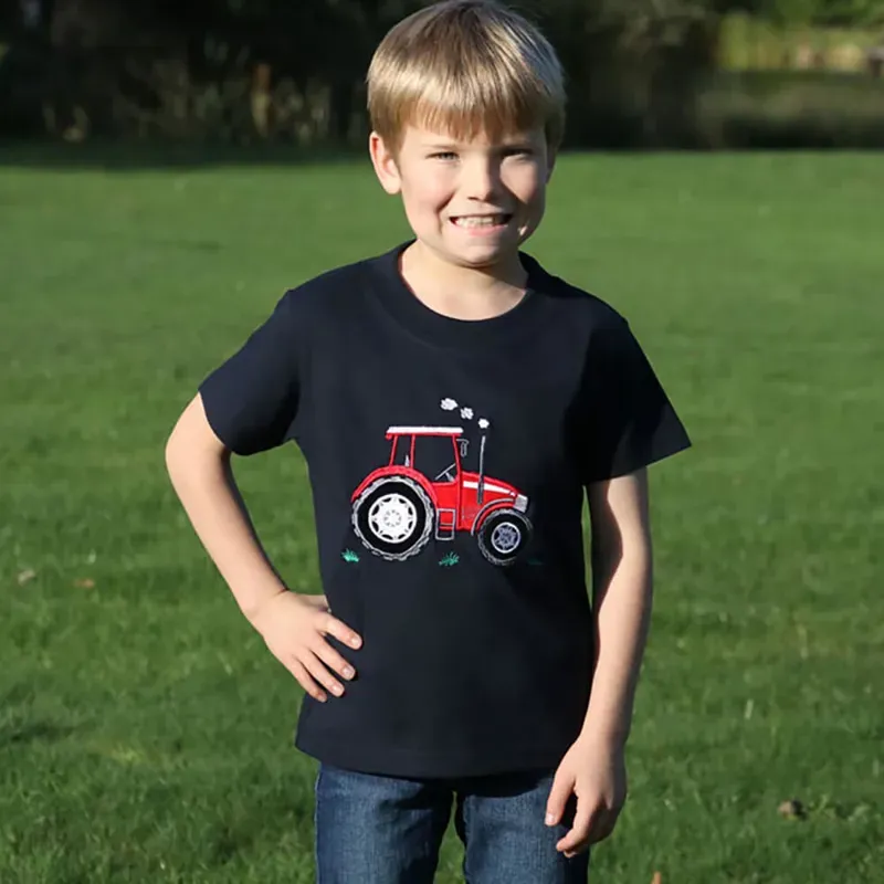 British Country Collection Big Red Tractor Children's T-Shirt in Navy