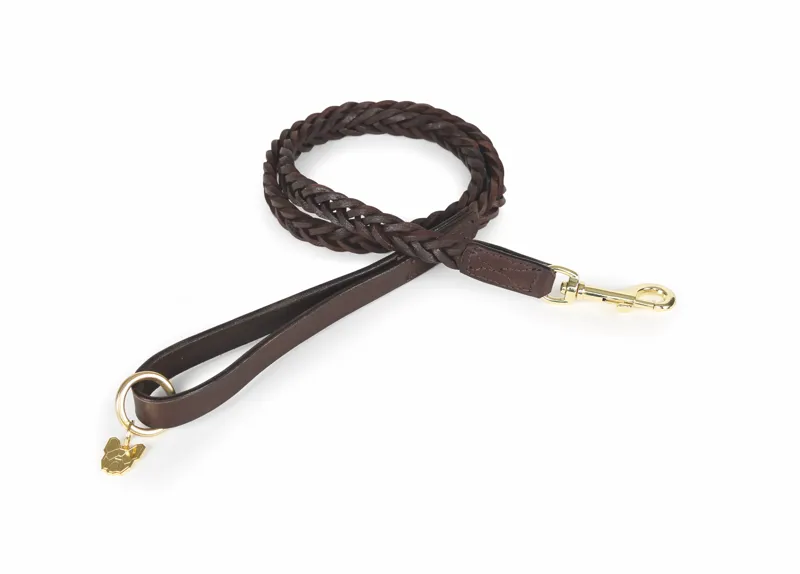 Digby and Fox Plaited Dog Lead in Brown