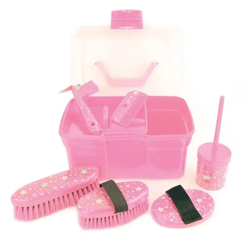 Lincoln Horse Care Accessories Star Pattern Grooming Kit in Pink