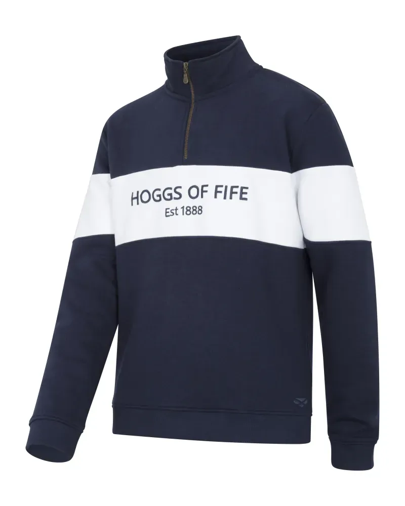 Hoggs Of Fife Mens Dumfries 1888 1/4 Zip Sweatshirt in Navy/White