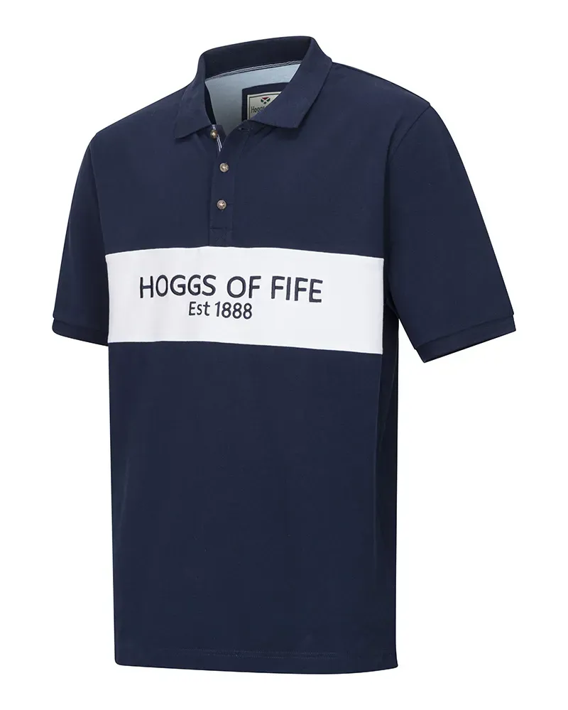 Hoggs Of Fife Stewart Block Pique Polo Shirt in Navy