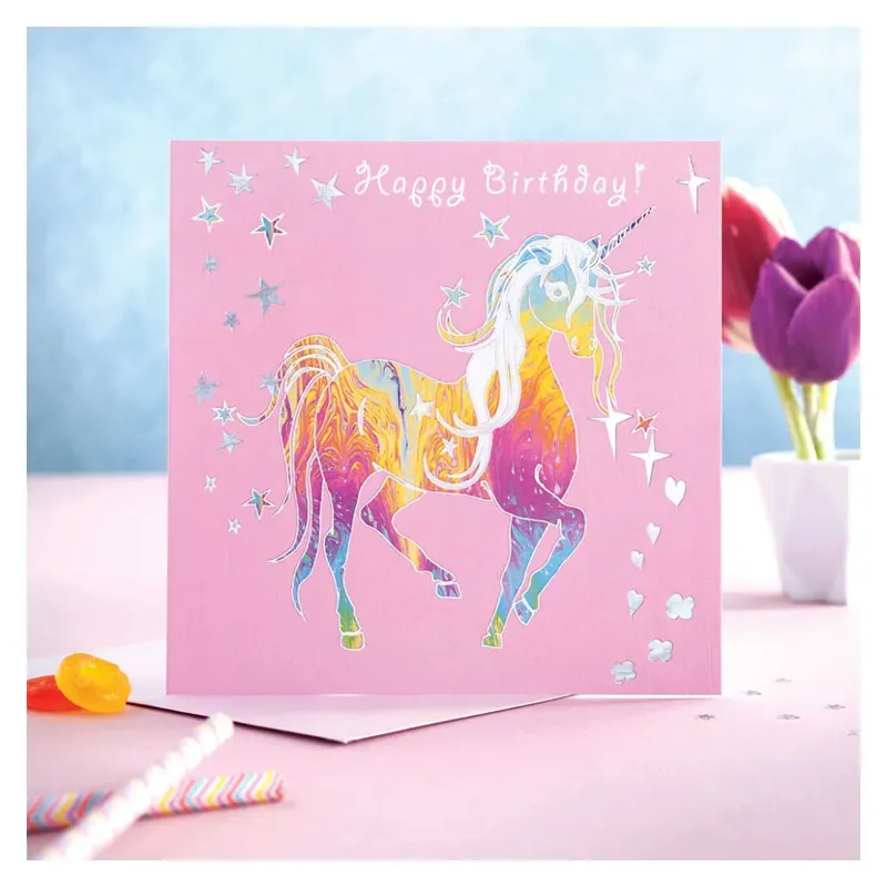 Deckled Edge Prancing Myth Card - Happy Birthday - Glitter Unicorn
