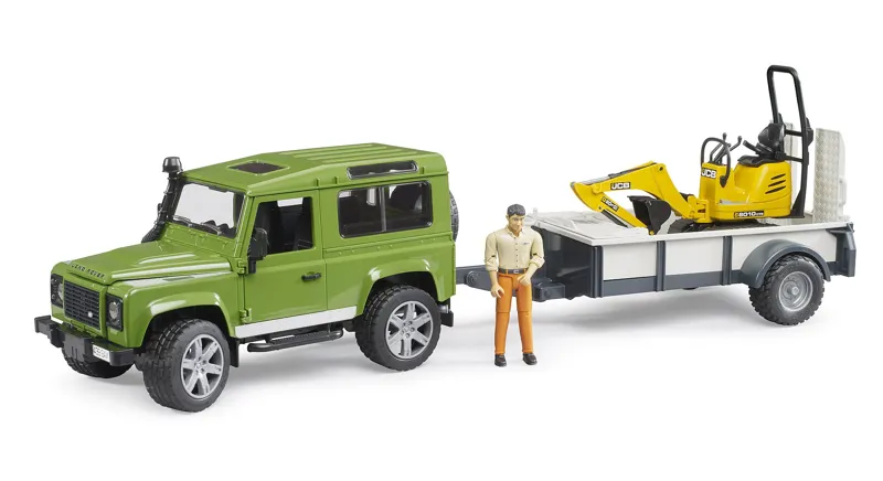 Bruder Land Rover Defender with Trailer and JCB excavator 1:16