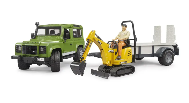 Bruder Land Rover Defender with Trailer and JCB excavator 1:16-1