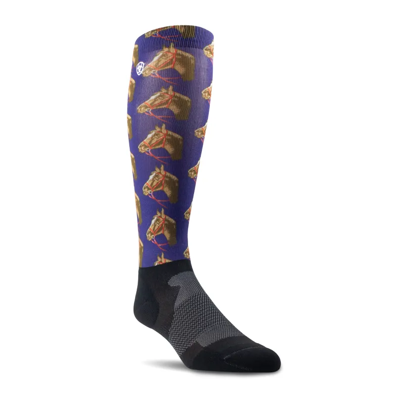 AriatTEK Slimline Socks in Navy Horse Print