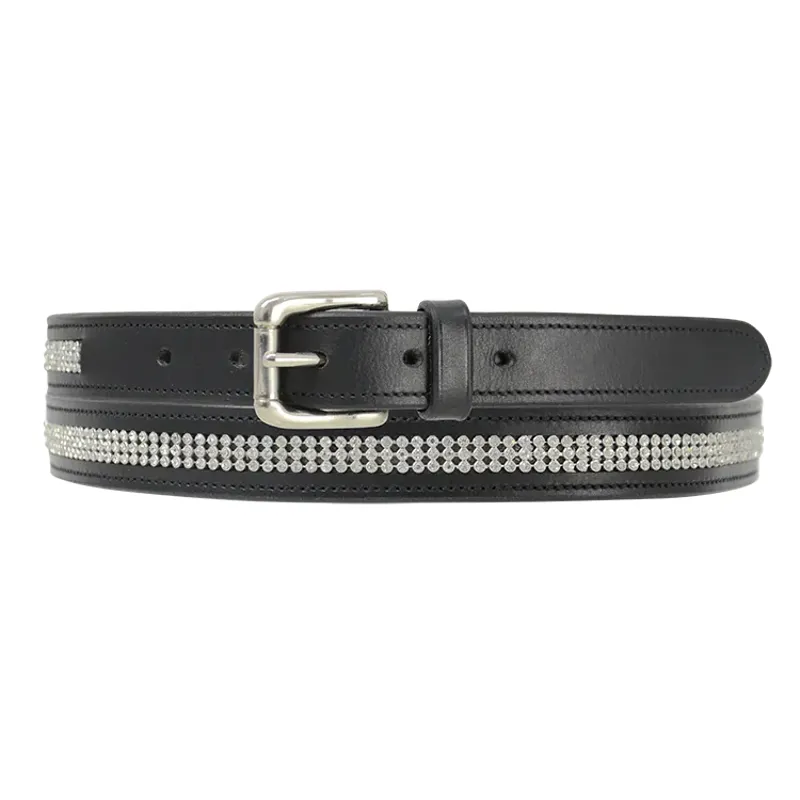 Hy Equestrain Crystal Diamante Leather Belt in Black/Silver