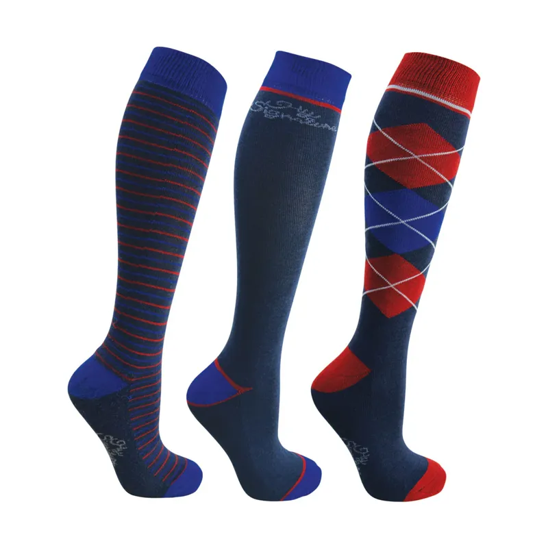 Hy Equestrian Signature Socks in Navy/Red/Blue