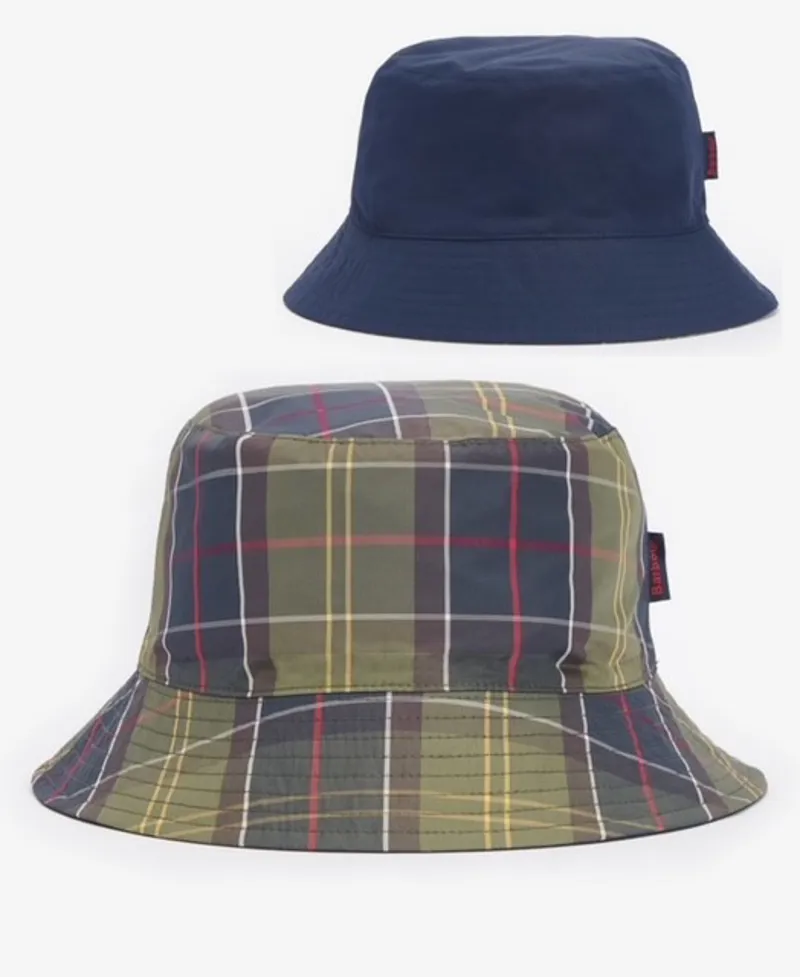 Barbour Hutton Reversible Bucket Hat in Classic Tartan and Navy