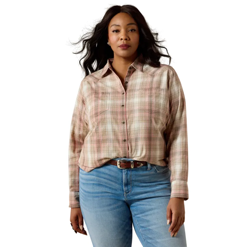 Ariat Billie Jean Western Shirt in White Pepper Coral Plaid-1