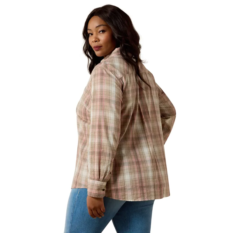 Ariat Billie Jean Western Shirt in White Pepper Coral Plaid-3