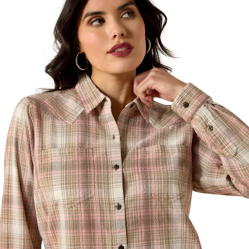 Ariat Billie Jean Western Shirt in White Pepper Coral Plaid-4
