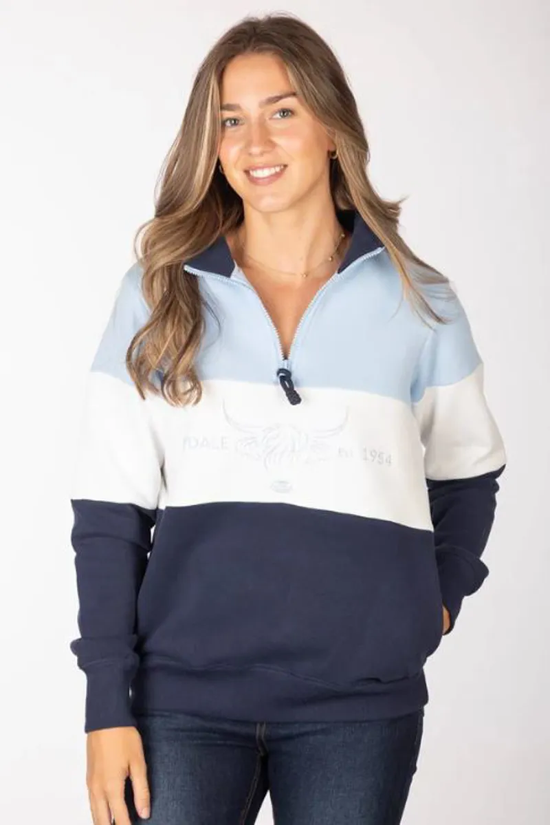 Rydale Byland Cow Sweatshirt in Soft Blue/White/Navy