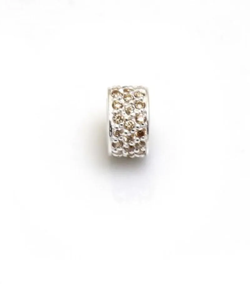 Hiho Sterling Silver and Champagne Cubic Zirconia Starlight Roller Bead Charm