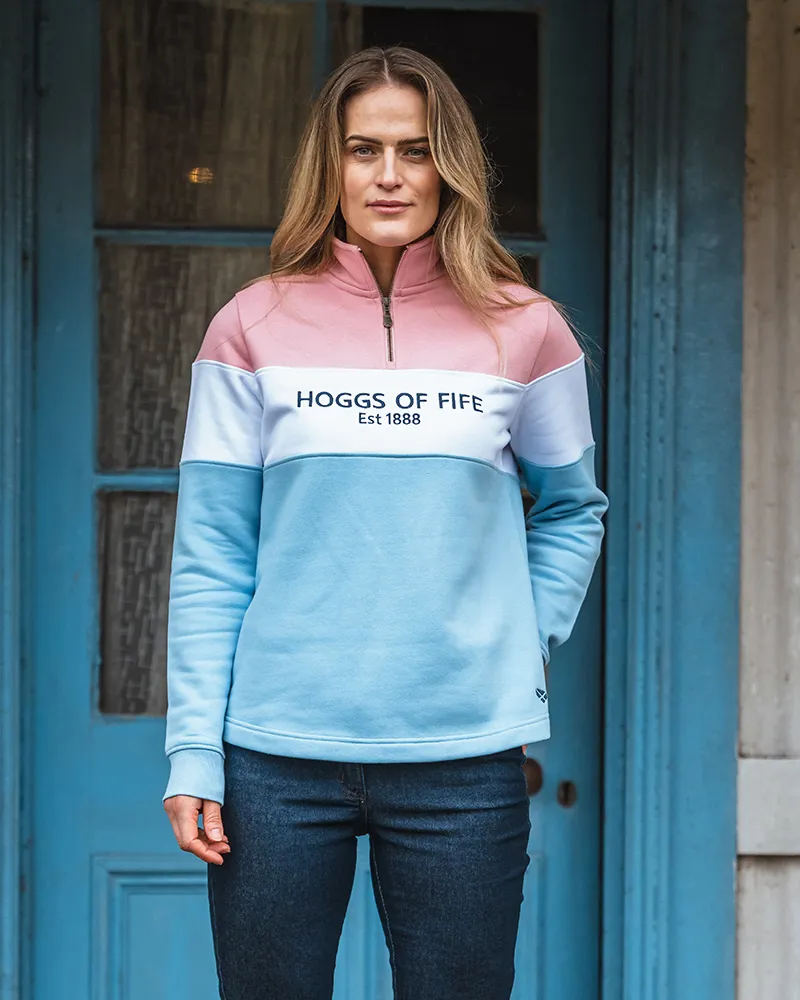 Hoggs of Fife Dumfries 1888 1/4 Zip Sweatshirt in Pink White and Blue-1