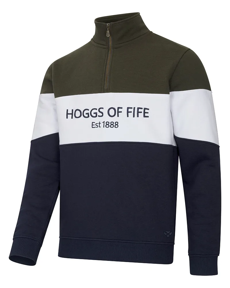 Hoggs of Fife Dumfries 1888 1/4 Zip Sweatshirt in Forest White and Navy
