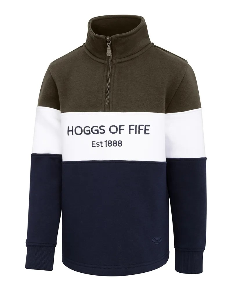 Hoggs of Fife Junior Dumfries 1888 1/4 Zip Sweatshirt in Forest White and Navy