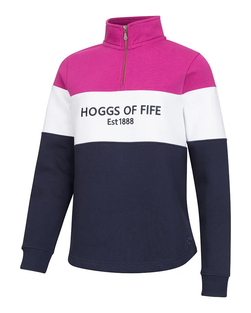 Hoggs of Fife Dumfries 1888 1/4 Zip Sweatshirt in Berry White and Navy