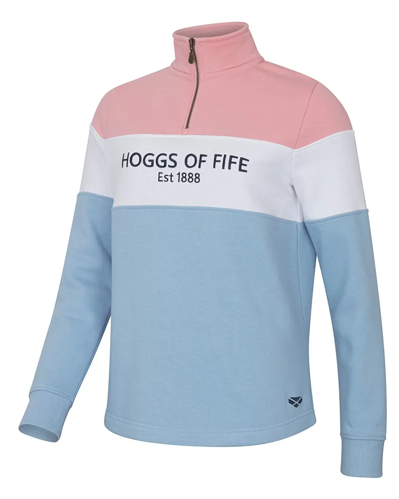 Hoggs of Fife Dumfries 1888 1/4 Zip Sweatshirt in Pink White and Blue
