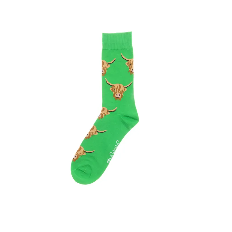 Shuttlesocks Highland Cow Design Socks in Green