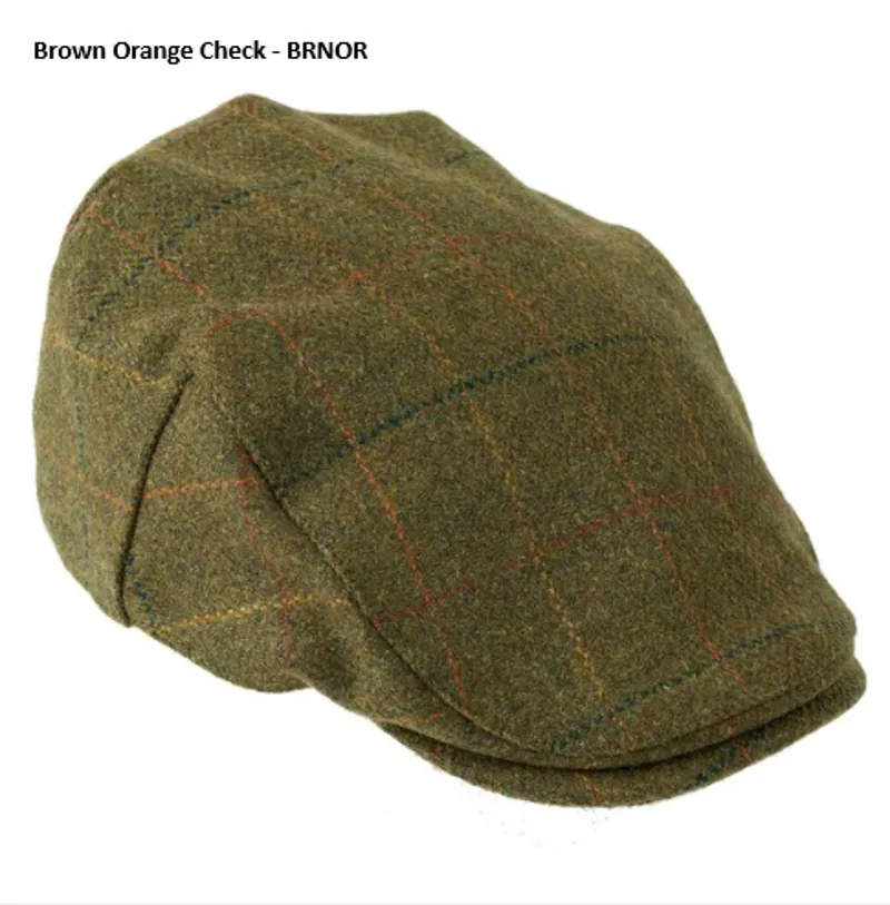Heather Hats Kinloch Waterproof Flat Cap in Brown Orange or Mid Olive Red Check