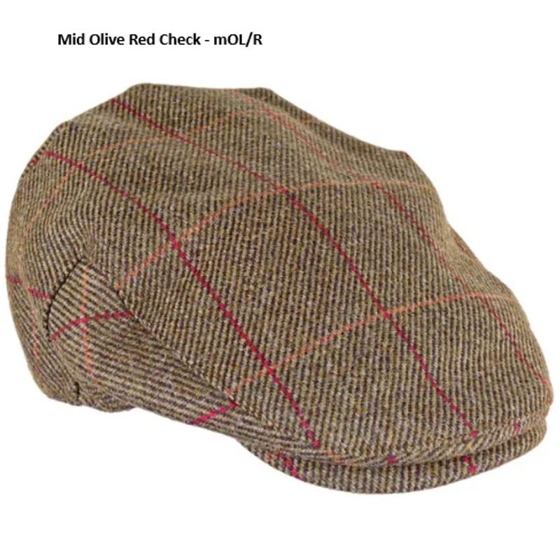 Heather Hats Kinloch Waterproof Flat Cap in Brown Orange or Mid Olive Red Check-1