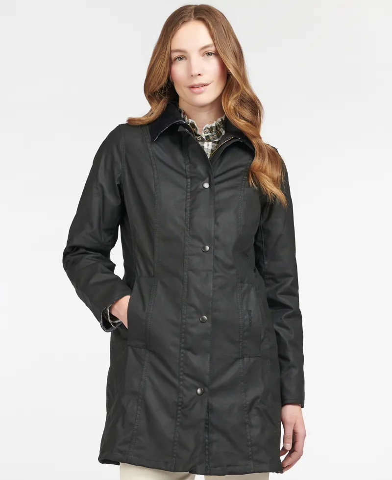Barbour Ladies Belsay Wax Jacket in Black-1
