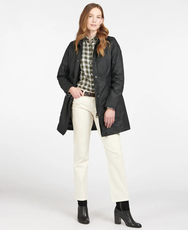 Barbour Ladies Belsay Wax Jacket in Black-2