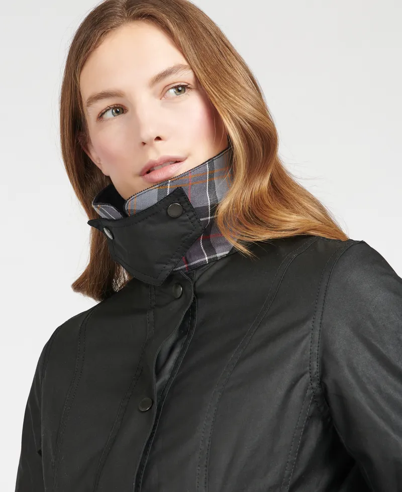 Barbour Ladies Belsay Wax Jacket in Black-5