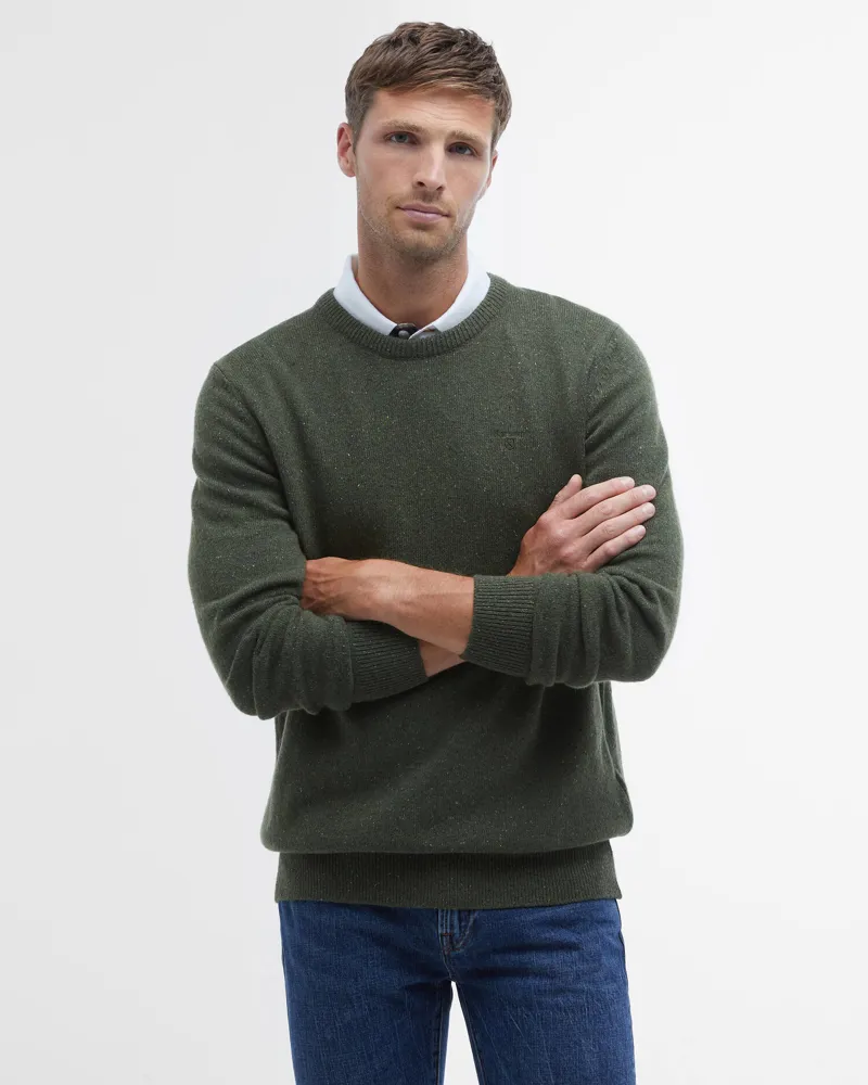 Barbour Essential Tisbury Crew Neck Jumper in Forest-1