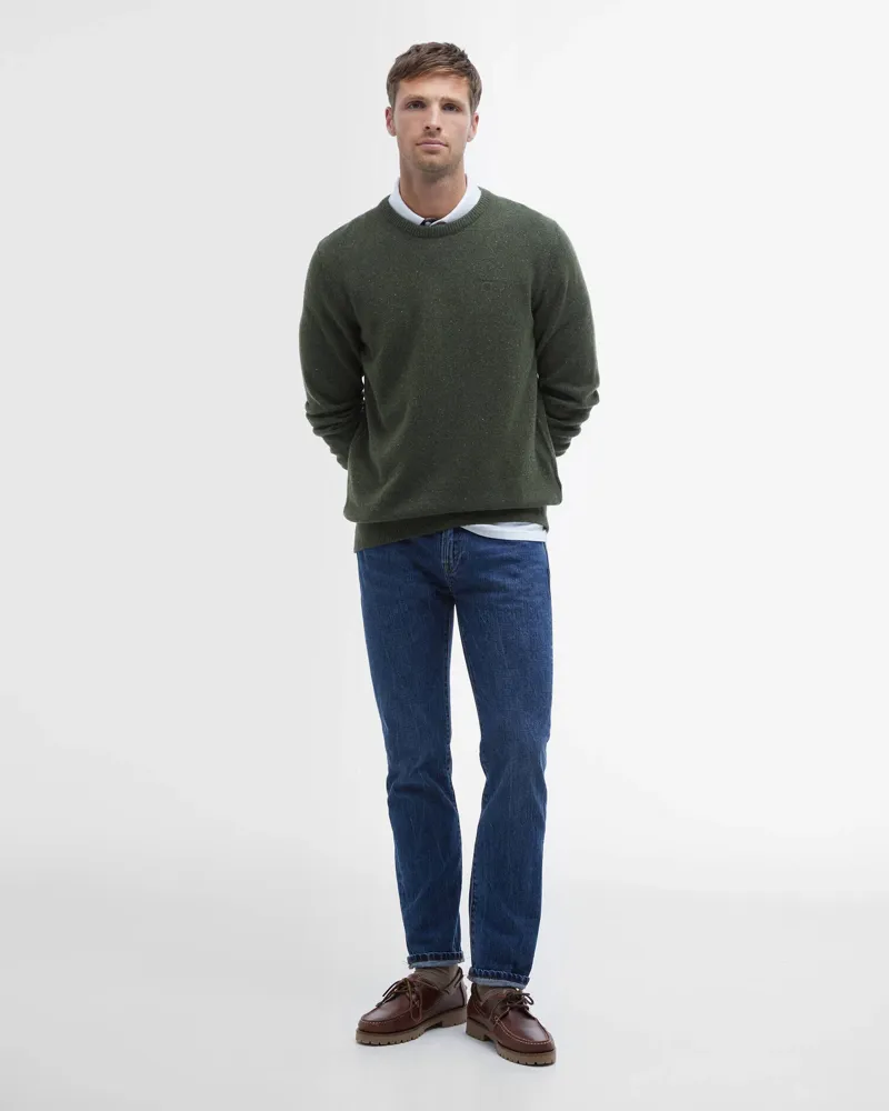 Barbour Essential Tisbury Crew Neck Jumper in Forest-2