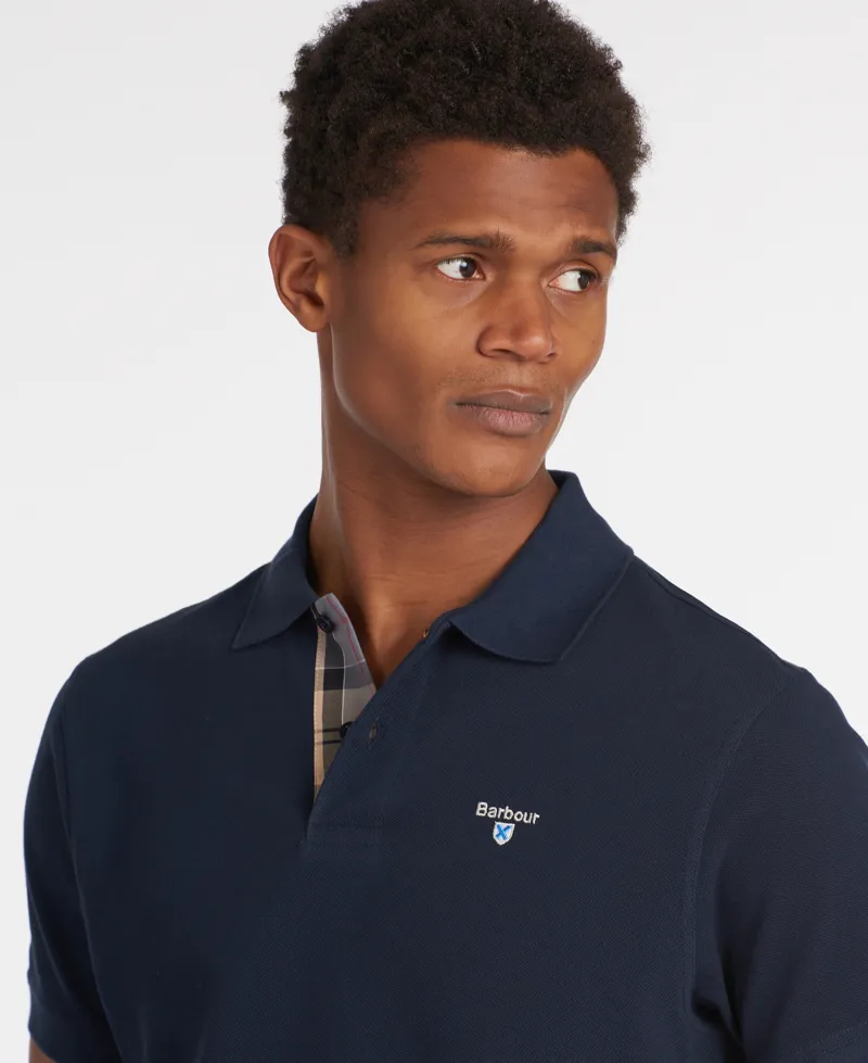 Barbour Tartan Pique Polo Shirt in New Navy-1