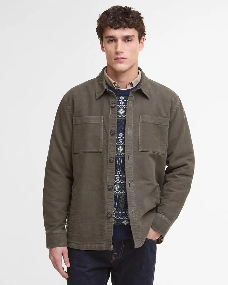Barbour Moleskin Overshirt in Dark Olive-1
