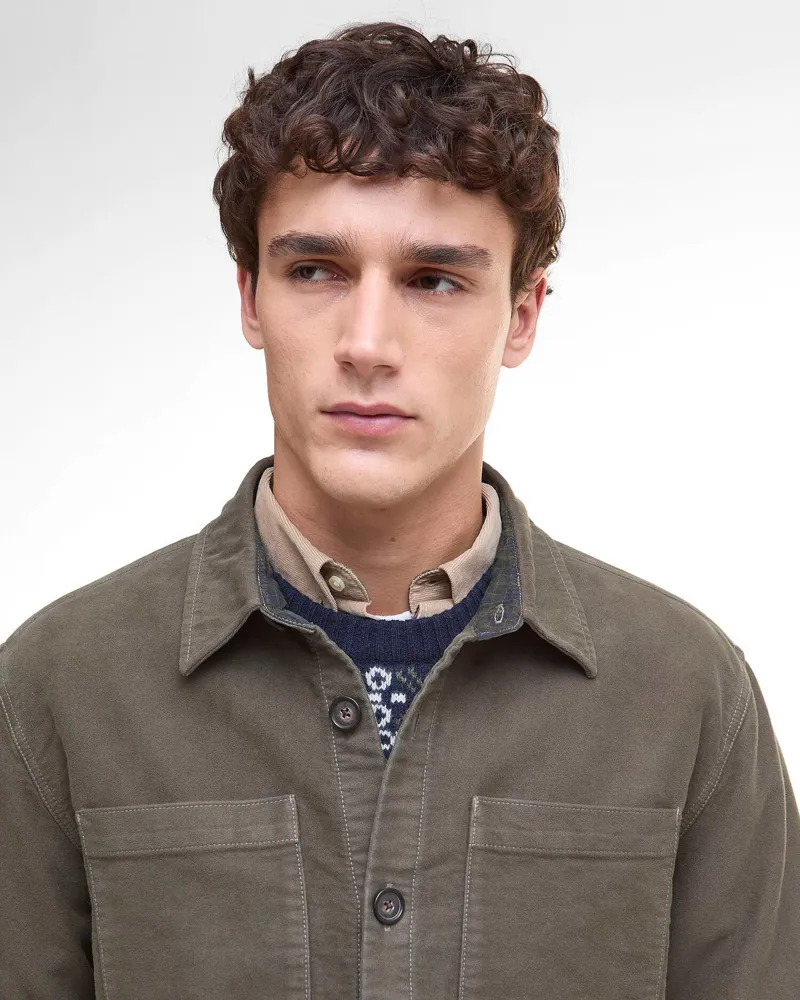 Barbour Moleskin Overshirt in Dark Olive-4