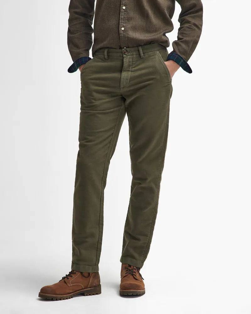Barbour Mens Moleskin Tailored Trousers in Dark Olive-2