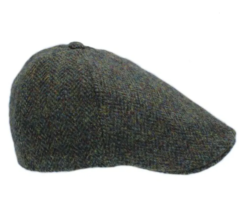 Heather Hats Mallaig Harris Tweed Duckbill Cap in Forest