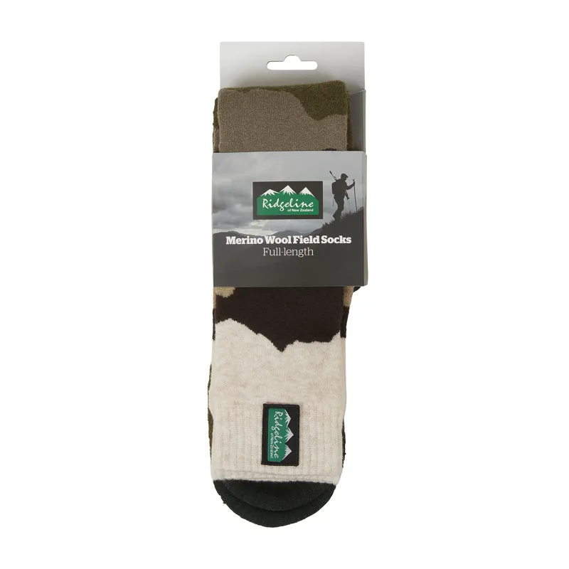 Ridgeline Merino Wool Full Length Socks in Olive Stripes