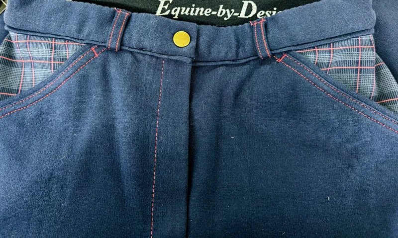 Equine-By-Design Ladies Yoke check Breech - Navy/Pink-1