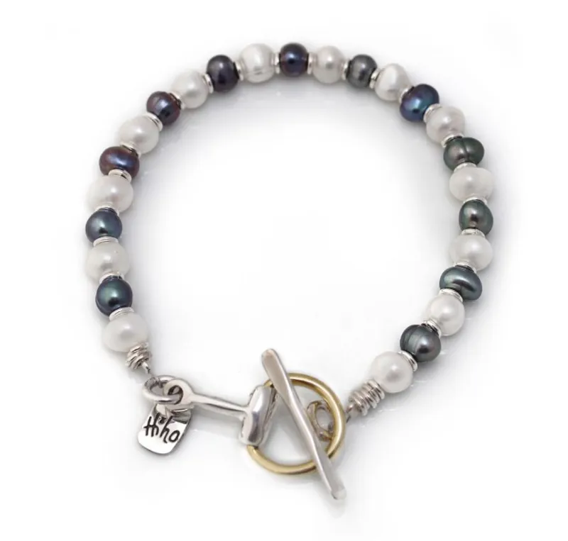 Hiho Freshwater Multi Pearl and Sterling Silver Snaffle Bracelet