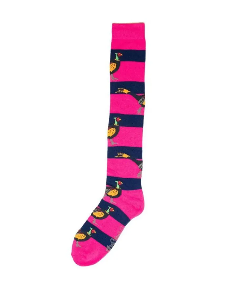 Shuttlesocks Pheasant Design Long Welly Sock in Hot Pink and Navy