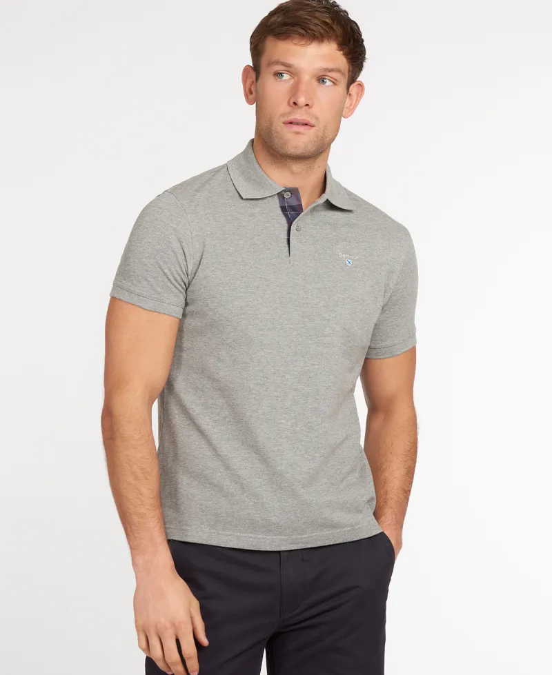 Barbour Tartan Pique Polo Shirt in Grey Marl-1