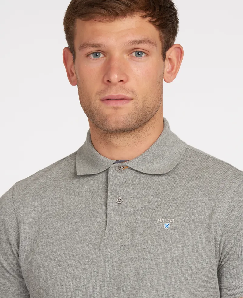 Barbour Tartan Pique Polo Shirt in Grey Marl-3