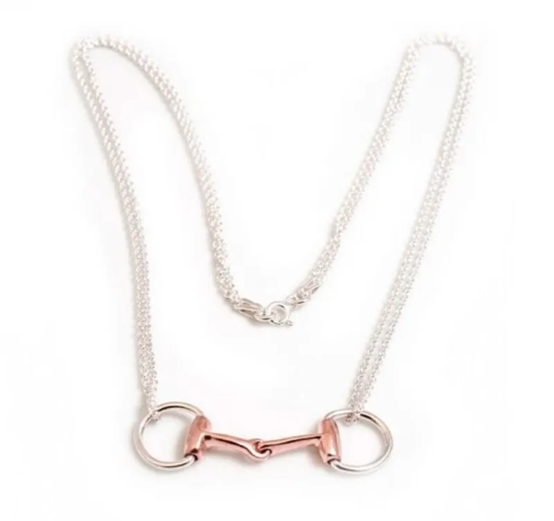 Hiho Sterling Silver and 18ct Rose Gold Plated Double Chained Snaffle Necklace