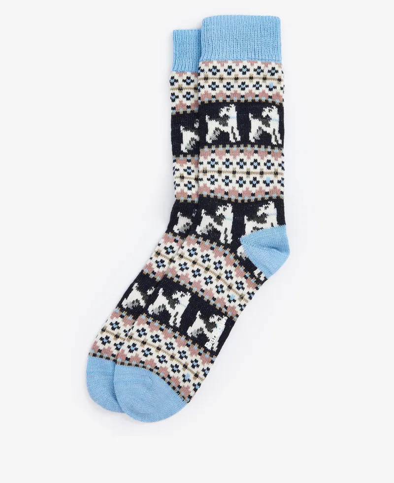 Barbour Terrier Fairisle Socks in Blue and Navy