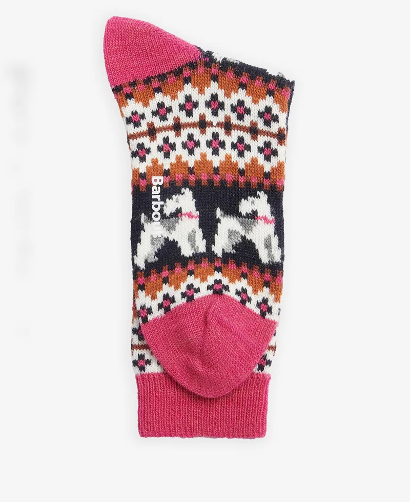 Barbour Terrier Fairisle Socks in Navy and Pink-1