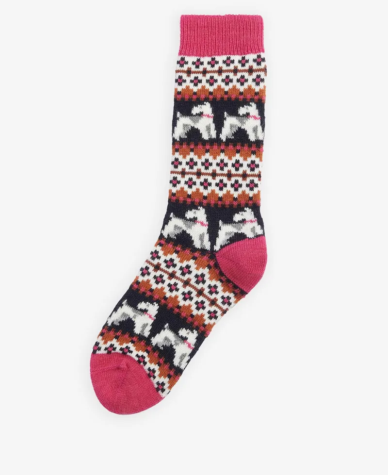 Barbour Terrier Fairisle Socks in Navy and Pink